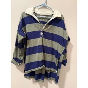 We The Free Striped Rugby Shirt Oversized Collar Button Up Long Sleeve Top XS